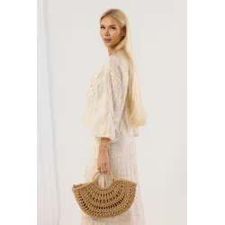 Ażurowy komplet boho z narzutką i spódnicą maxi z haftem