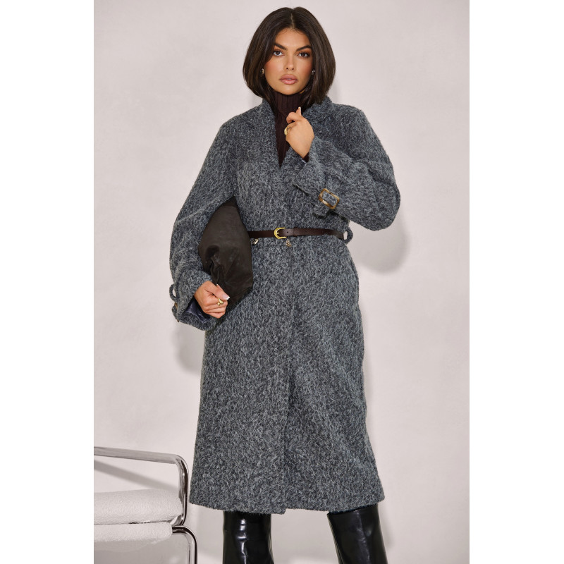 BUKLOWY PŁASZCZ O PROSTYM KROJU Z PASKIEM