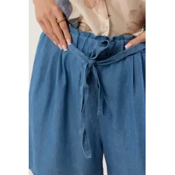 Jeansowe spodenki typu paperbag z wiązaniem