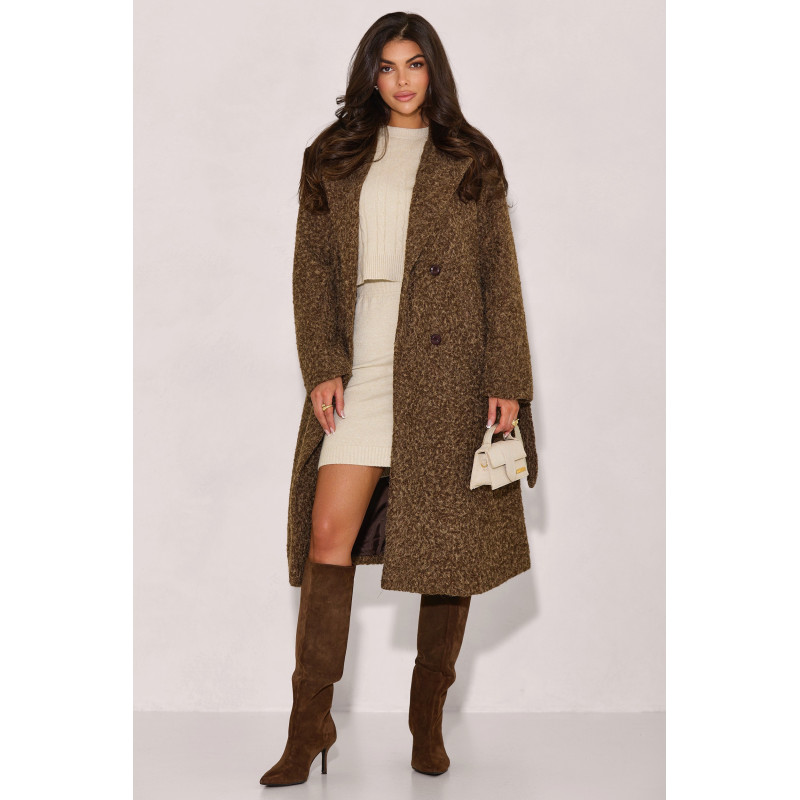 DWURZĘDOWY PŁASZCZ Z TKANINY BOUCLÉ Z PASKIEM