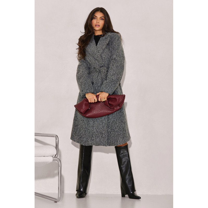 DWURZĘDOWY PŁASZCZ Z TKANINY BOUCLÉ Z PASKIEM