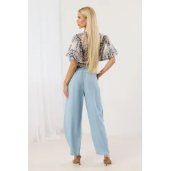 Spodnie wide leg z przeszyciami i ozdobnym paskiem paisley