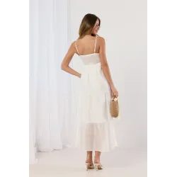Sukienka maxi z kwiatowym haftem 3D