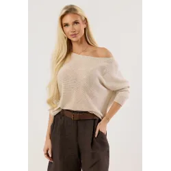 Dzianinowy sweter oversize z dekoltem w łódkę