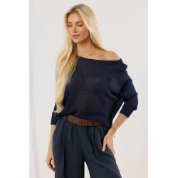 Dzianinowy sweter oversize z dekoltem w łódkę