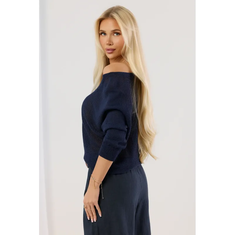 Dzianinowy sweter oversize z dekoltem w łódkę