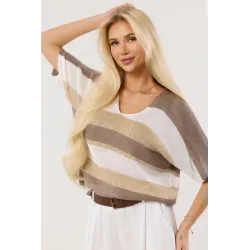 Dzianinowy sweter w poziome pasy z krótkim rękawem