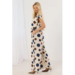 Komplet z bluzką i spodniami wide leg w duże grochy