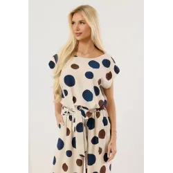 Komplet z bluzką i spodniami wide leg w duże grochy