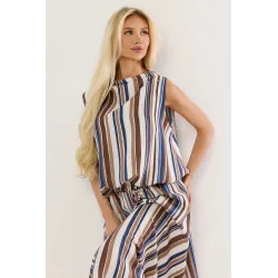 Komplet z bluzką i spódnicą maxi w pionowe paski