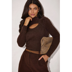 PRĄŻKOWANY GOLF Z WYCIĘCIEM PRZY DEKOLCIE