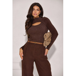 PRĄŻKOWANY GOLF Z WYCIĘCIEM PRZY DEKOLCIE