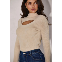 PRĄŻKOWANY GOLF Z WYCIĘCIEM PRZY DEKOLCIE