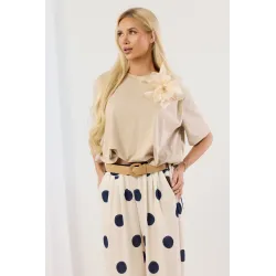 Bluzka oversize z tiulowym kwiatem