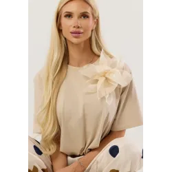 Bluzka oversize z tiulowym kwiatem