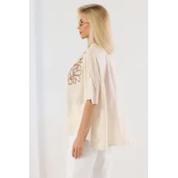 Bluzka boho z haftem i wiązanym dekoltem