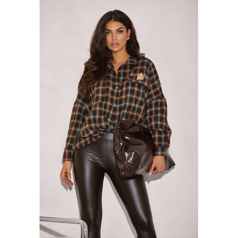 KOSZULA OVERSIZE W KRATĘ  Z MISIEM
