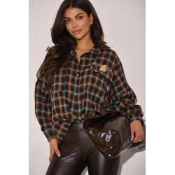 KOSZULA OVERSIZE W KRATĘ  Z MISIEM