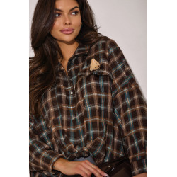 KOSZULA OVERSIZE W KRATĘ  Z MISIEM