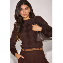 PUSZYSTY SWETER ZE WZOREM W ROMBY