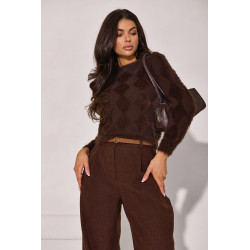 PUSZYSTY SWETER ZE WZOREM W ROMBY