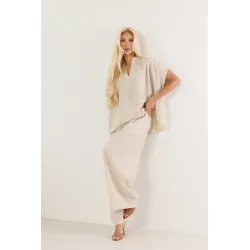 Lniany komplet casual z bluzką z plecionką i spodniami wide leg