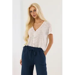 Dzianinowy sweter z guzikami i krótkim rękawem