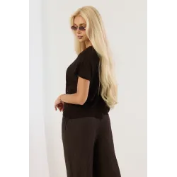 Dzianinowy sweter z guzikami i krótkim rękawem