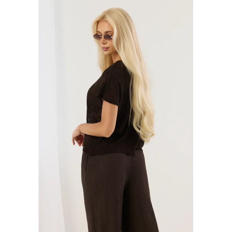 Dzianinowy sweter z guzikami i krótkim rękawem
