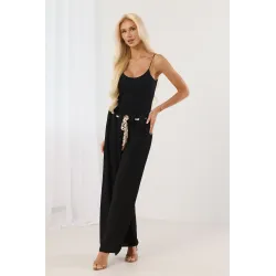 Spodnie wide leg z gniecionego materiału z paskiem w grochy