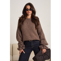 SWETER O LUŹNYM KROJU Z WIĄZANIAMI NA RĘKAWACH