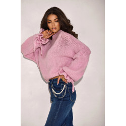SWETER O LUŹNYM KROJU Z WIĄZANIAMI NA RĘKAWACH