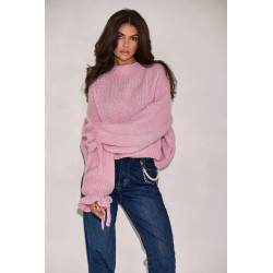 SWETER O LUŹNYM KROJU Z WIĄZANIAMI NA RĘKAWACH