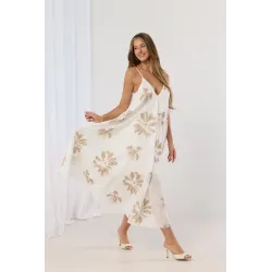 Luźna sukienka midi na ramiączkach z haftem w kwiaty