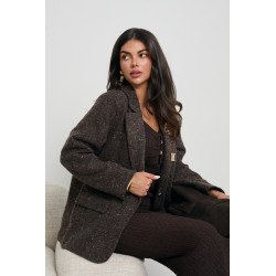 MARYNARKA O MELANŻOWEJ STRUKTURZE ZE ZŁOTYMI BROSZKAMI