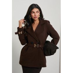 DWURZĘDOWY PŁASZCZ Z PASKIEM I OZDOBNYMI KLAMRAMI