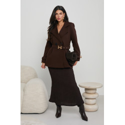 DWURZĘDOWY PŁASZCZ Z PASKIEM I OZDOBNYMI KLAMRAMI