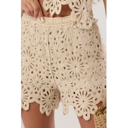 Ażurowy komplet boho z topem i szortami