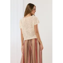 Dzianinowy sweter z guzikami i krótkim rękawem
