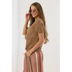 Dzianinowy sweter z guzikami i krótkim rękawem