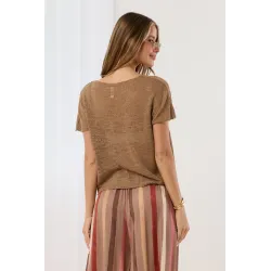 Dzianinowy sweter z guzikami i krótkim rękawem