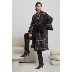 OVERSIZOWY PŁASZCZ W KRATĘ Z OZDOBNYMI BROSZKAMI