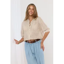 Ażurowa bluza rozpinana z krótkim rękawem