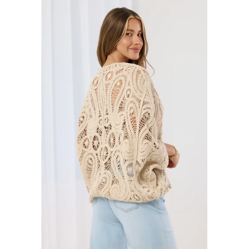 Ażurowy kardigan oversize o kroju kimono