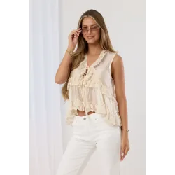 Bluza boho z koronką i falbankami