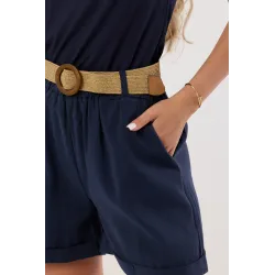 Szorty z podwiniętą nogawką i paskiem boho
