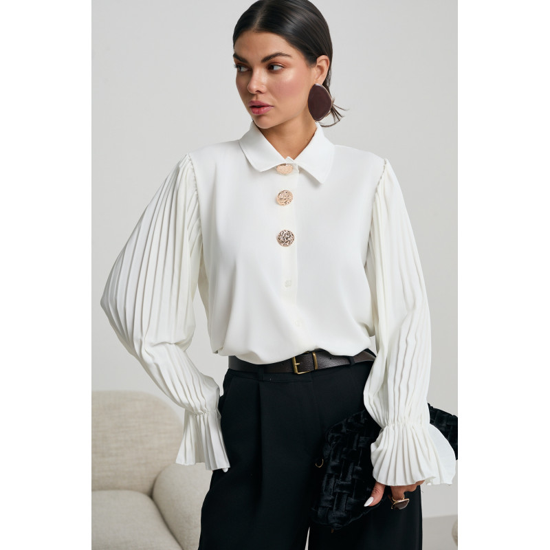 KOSZULA Z PLISOWANYMI RĘKAWAMI I ZŁOTYMI GUZIKAMI