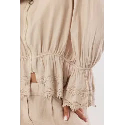 Bawełniana bluza na suwak z ozdobną koronką i ściągaczem