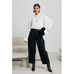 SPODNIE TYPU PALAZZO Z ZAKŁADKAMI I PASKIEM