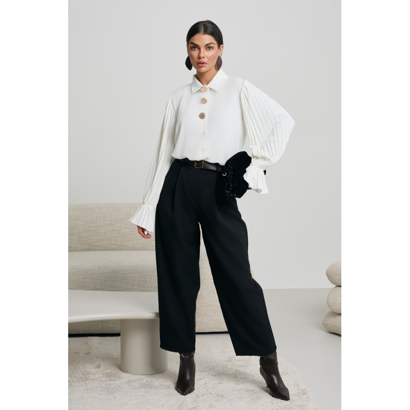 SPODNIE TYPU PALAZZO Z ZAKŁADKAMI I PASKIEM